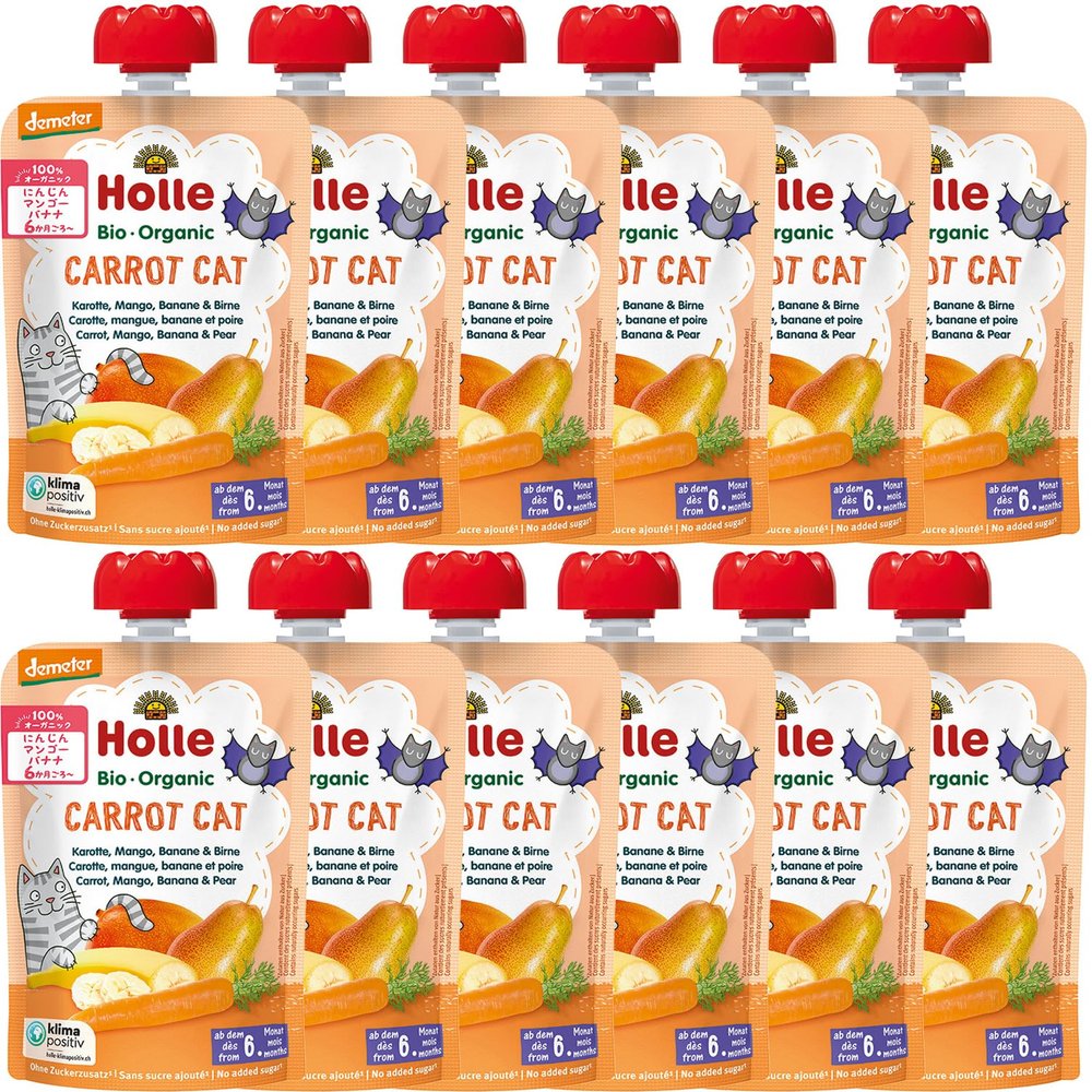 Holle Carrot Cat - Pouch carrot, mango, banana & pear, pack of 12