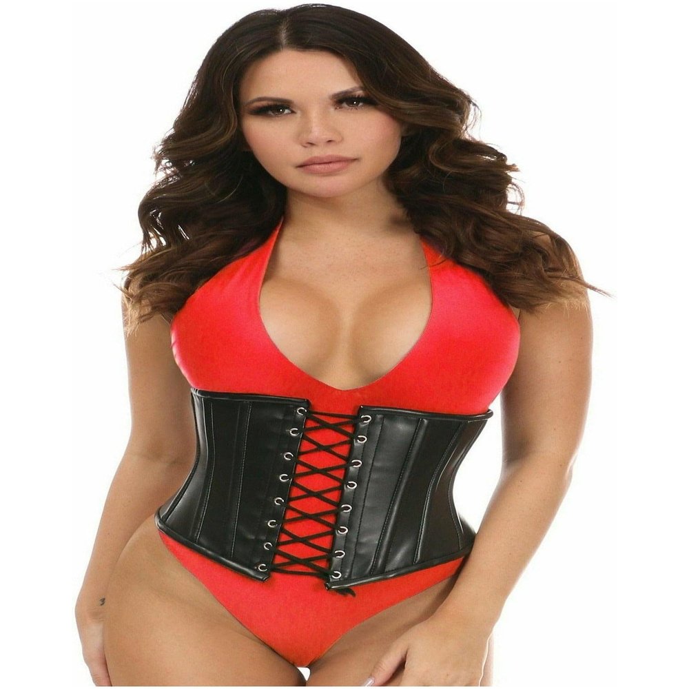 Daisy corsets Women's Black Faux Leather Steel Boned Under Bust Corset, 4X