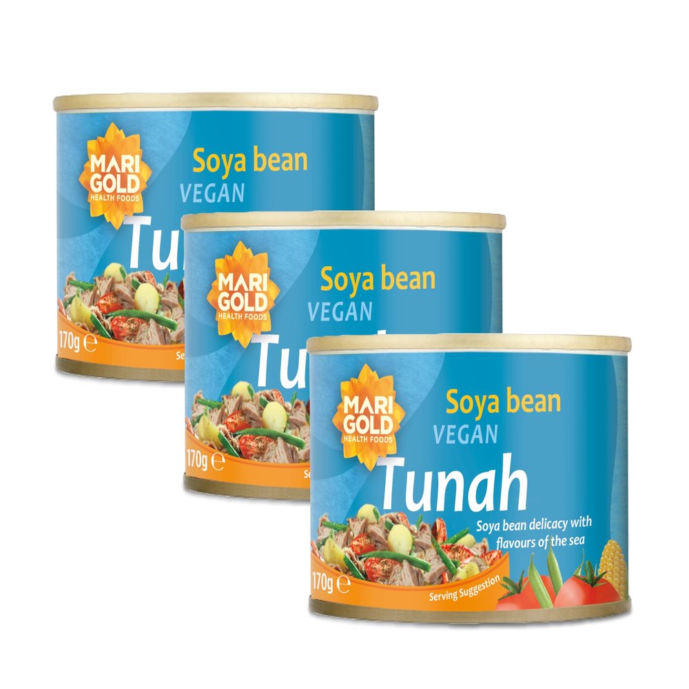 Marigold Vegan Tunah, 170g (Pack of 3)  Soya Bean Tunah Alternative, High Protein, Plant-Based, Ready-to-Eat