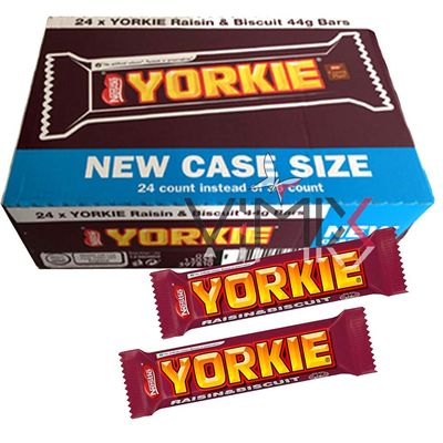 Nestle YORKIE Raisin & Biscuit BAR 24 x 44g Chocolate (New CASE Size)