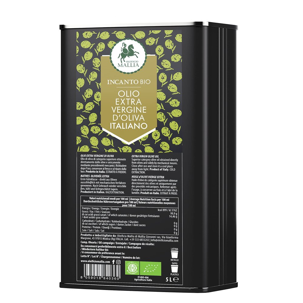 Oleificio Mallia - Extra Virgin Olive Oil bio100% Italian - Can of 5 L - Fresh Harvest 2024/2025 Cold extracted