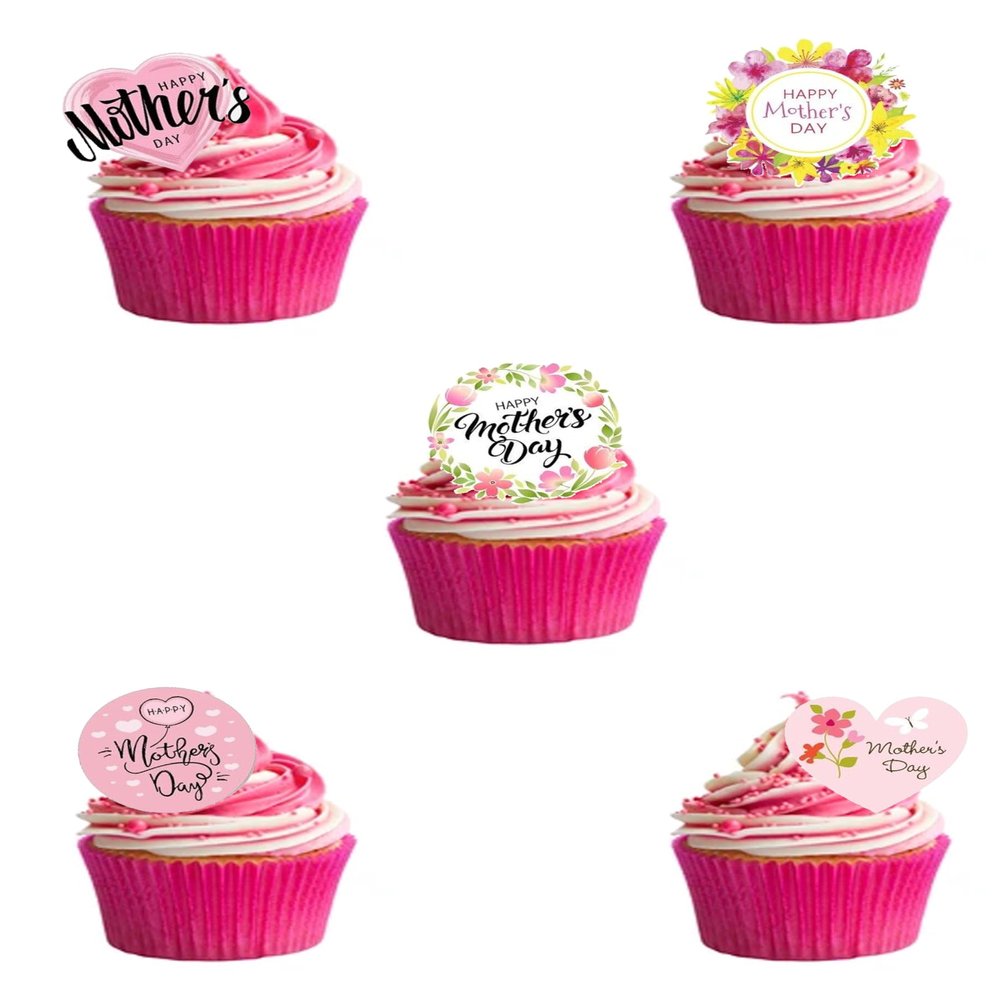 21 Stand Up Mother's Day Words Heart Shape Theme Thick Wafer Paper Edible Cake Decorations