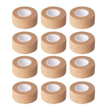 12 Pieces Adhesive Bandage Wrap Stretch Self-Adherent Tape for Sports, Wrist, Ankle, 5 Yards Each (1 Inch, Skin Color)