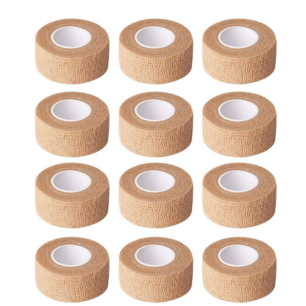 12 Pieces Adhesive Bandage Wrap Stretch Self-Adherent Tape for Sports, Wrist, Ankle, 5 Yards Each (1 Inch, Skin Color)