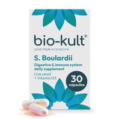 Bio-Kult S. Boulardii + Vitamin D3 Saccharomyces Boulardii Yeast with Preplex Prebiotics for Gut & Immune Support Resilient Live Yeast Culture Suitable for Travel & Antibiotics 30 Capsules