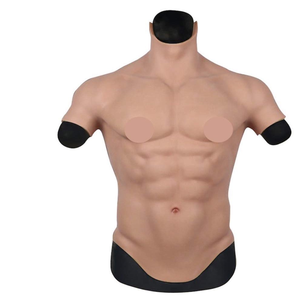 YIQI Silicone Muscle Chest Realistic Male Chest Vest Abdominal Muscle Simulation Skin Silicone Soft, Nude, Large/X-Large