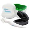 Dental Bath, Retainer Case and Brush ~ Storage Case and Container for Soaking and Cleaning Ortho Retainers (Green Bath, Dark Grey Case) view 1