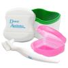 Dental Bath, Retainer Case and Brush ~ Storage Case and Container for Soaking and Cleaning Ortho Retainers (Green Bath, Glitter Pink Case) view 1