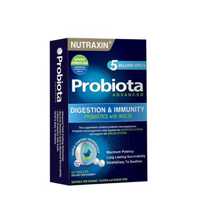 Nutraxin Probiota Advanced - 2x1.25 Billion CFU Probiotics - 60 Tablets with 4 Strains (Lactobacillus and Bifidobacterium) & Inulin - Allergens-Free Supplement for Adults