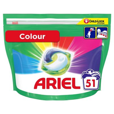 Ariel Pods All-in-One Washing Liquid Laundry Detergent Tablets/Capsules Colour, 51 Washes