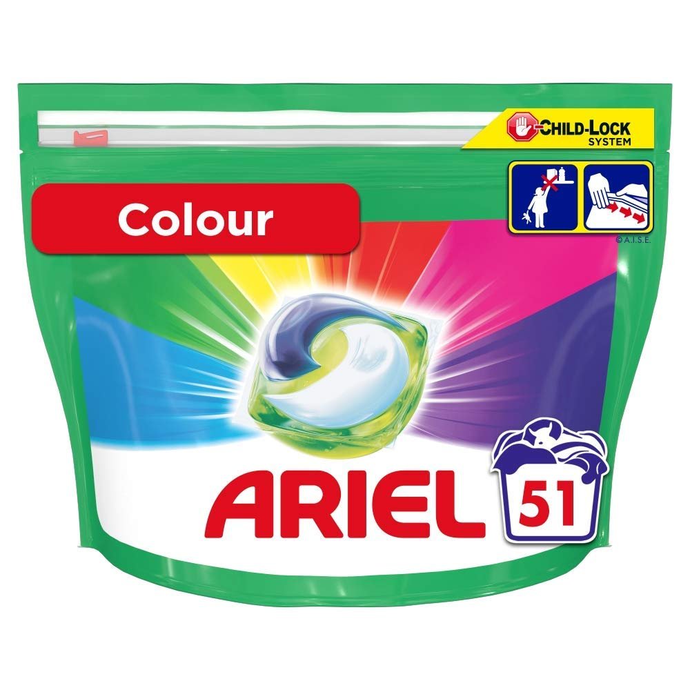 Ariel Pods All-in-One Washing Liquid Laundry Detergent Tablets/Capsules Colour, 51 Washes