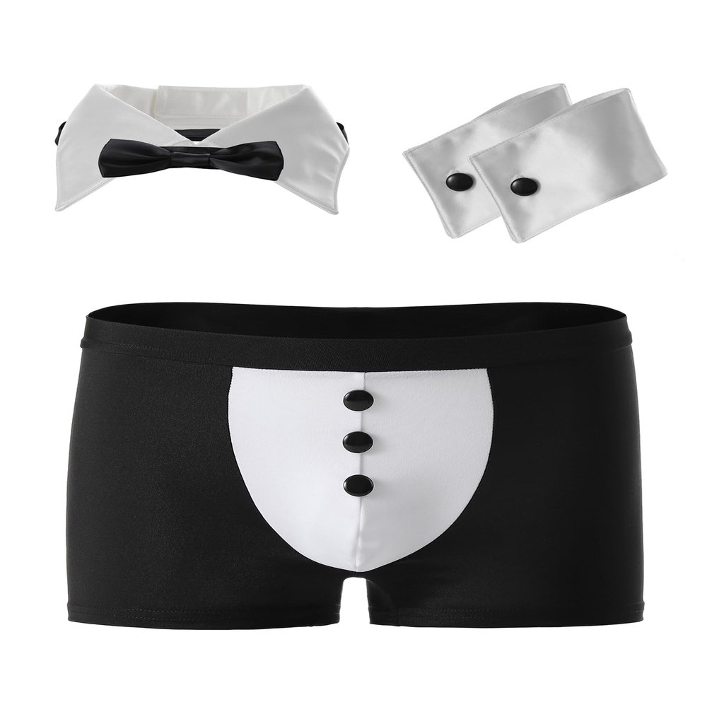 EDENIGHT Mens Butler Lingerie Underwear Waiter Gentleman Costume Cosplay Outfits - Black - One Size