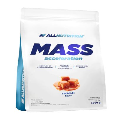 ALLNUTRITION Mass Acceleration Gainer Food Supplement - Carbohydrate and Animal Protein Powder for Bodybuilding & Performance Boost - Gluten Free - 3000g - Caramel