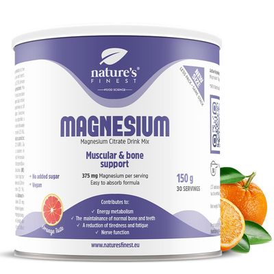Nature's Finest by Nutrisslim Magnesium Citrate Powder 150 g - 375 mg per Dose, 30 Servings - High Absorption Magnesium Drink for Sleep, Muscle Relaxant, Stress Relief - Natural & Vegan