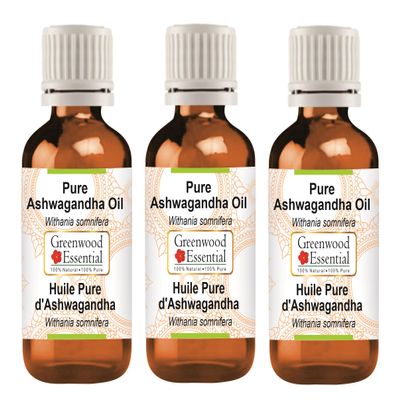 Greenwood Essential Pure Ashwagandha Oil (Withania somnifera) for Skin & Hair 100ml x 3 (10 oz)