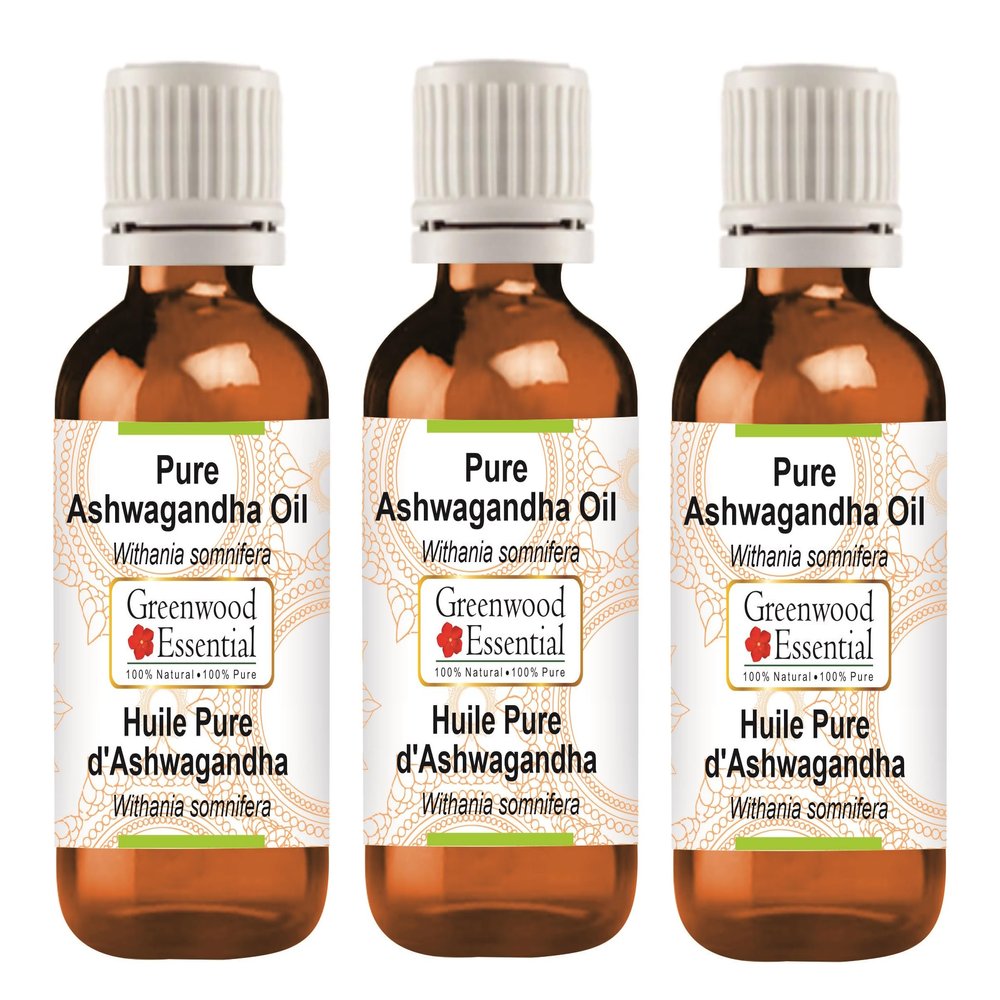 Greenwood Essential Pure Ashwagandha Oil (Withania somnifera) for Skin & Hair 100ml x 3 (10 oz)
