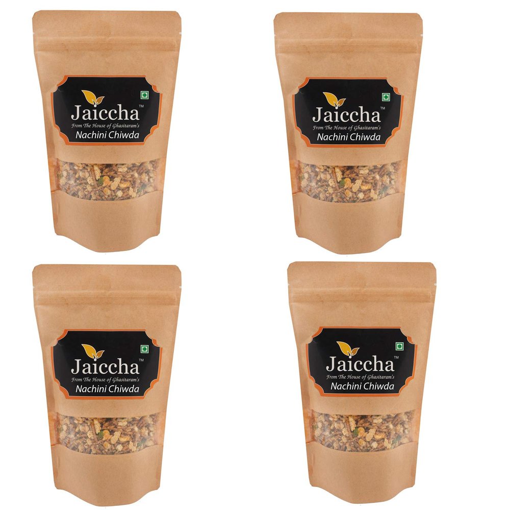 Jaiccha Ghasitaram Pack of 4 Nachini Chiwda 100 GMS in Brown Paper Pouch