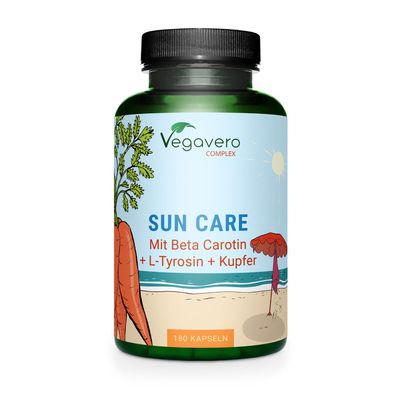 Vegavero Tanning Capsules | Beta Carotene, Vitamin E, L-Tyrosine, Copper, Zinc & Olive Leaf Extract | Flavonoids | Lycopene | Skin Protection Support | NO Additives, Lab-Tested | Vegan