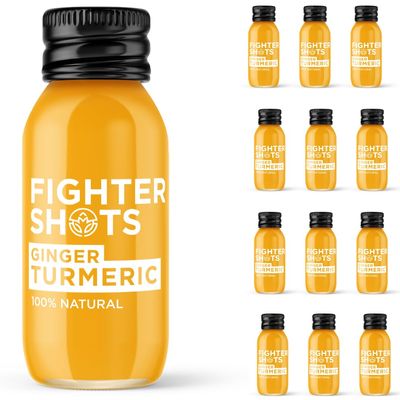 Fighter Shots Ginger Turmeric Shots (12x60ml) | Reduces Bloating | Boosts Immunity | 100% Natural | Perfect Morning/Post Workout Pick Me Up | No Preservatives | Fresh and Fiery Turmeric Shots