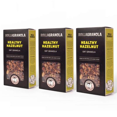 Rollagranola - Healthy Hazelnut 3x400g Pack. 100% Natural, Made With Gluten Free Oats And Cinnamon. Suitable For A Vegan Diet With No Added Sugar. Handcrafted In The UK - 3x400g Pack