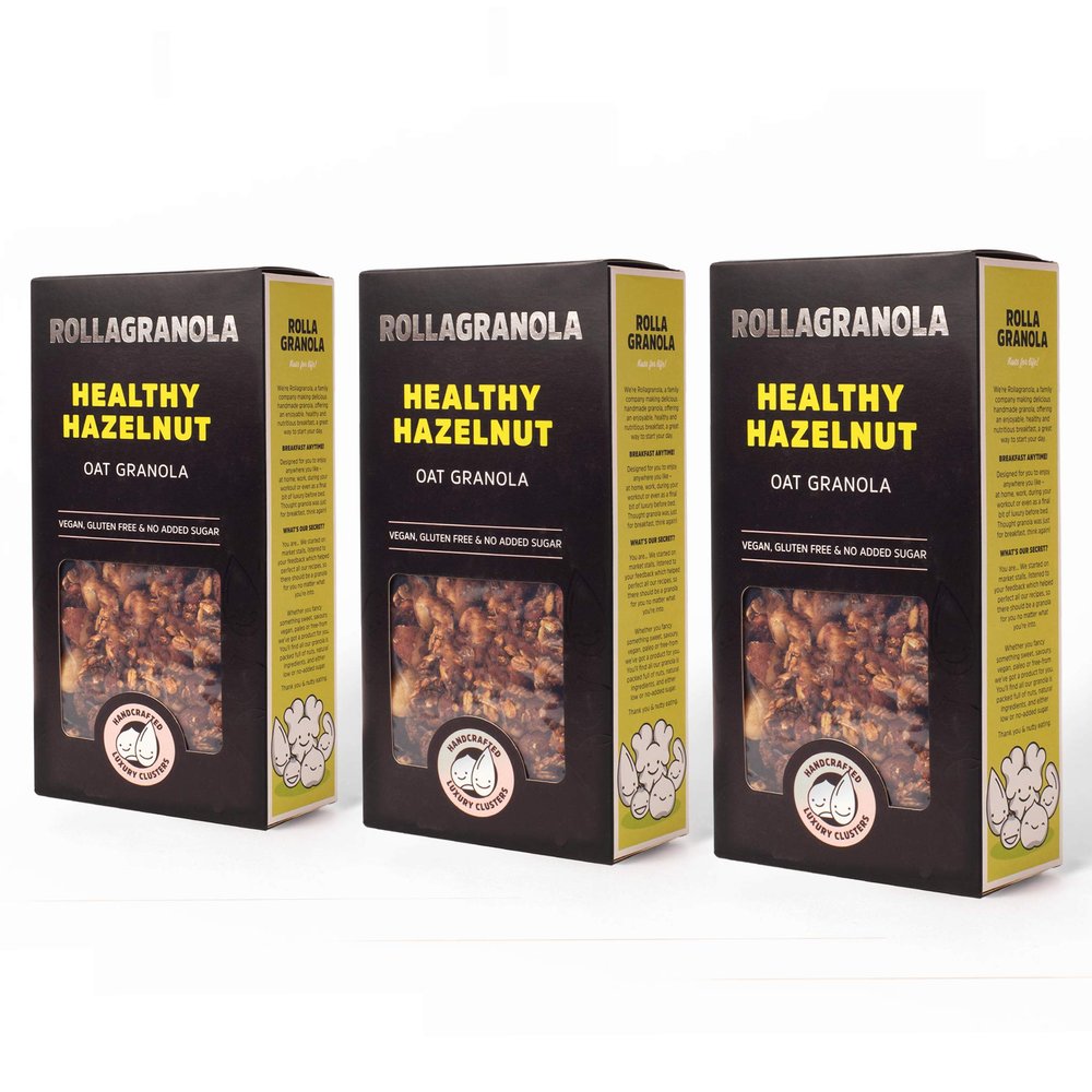 Rollagranola - Healthy Hazelnut 3x400g Pack. 100% Natural, Made With Gluten Free Oats And Cinnamon. Suitable For A Vegan Diet With No Added Sugar. Handcrafted In The UK - 3x400g Pack