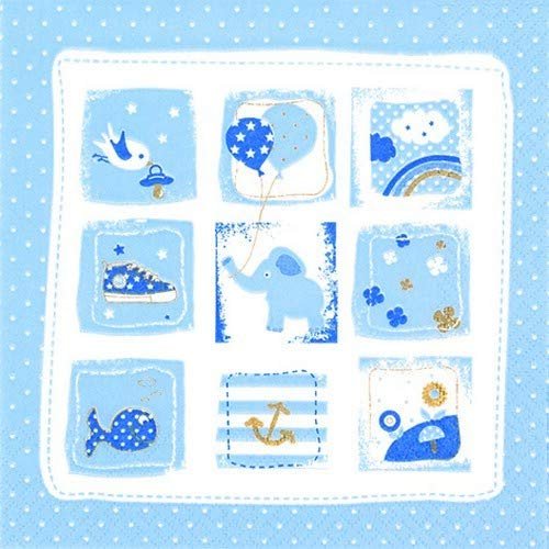 20 Napkins Baby Moments Blue as Table Decoration for Birth and Christening 33 x 33 cm