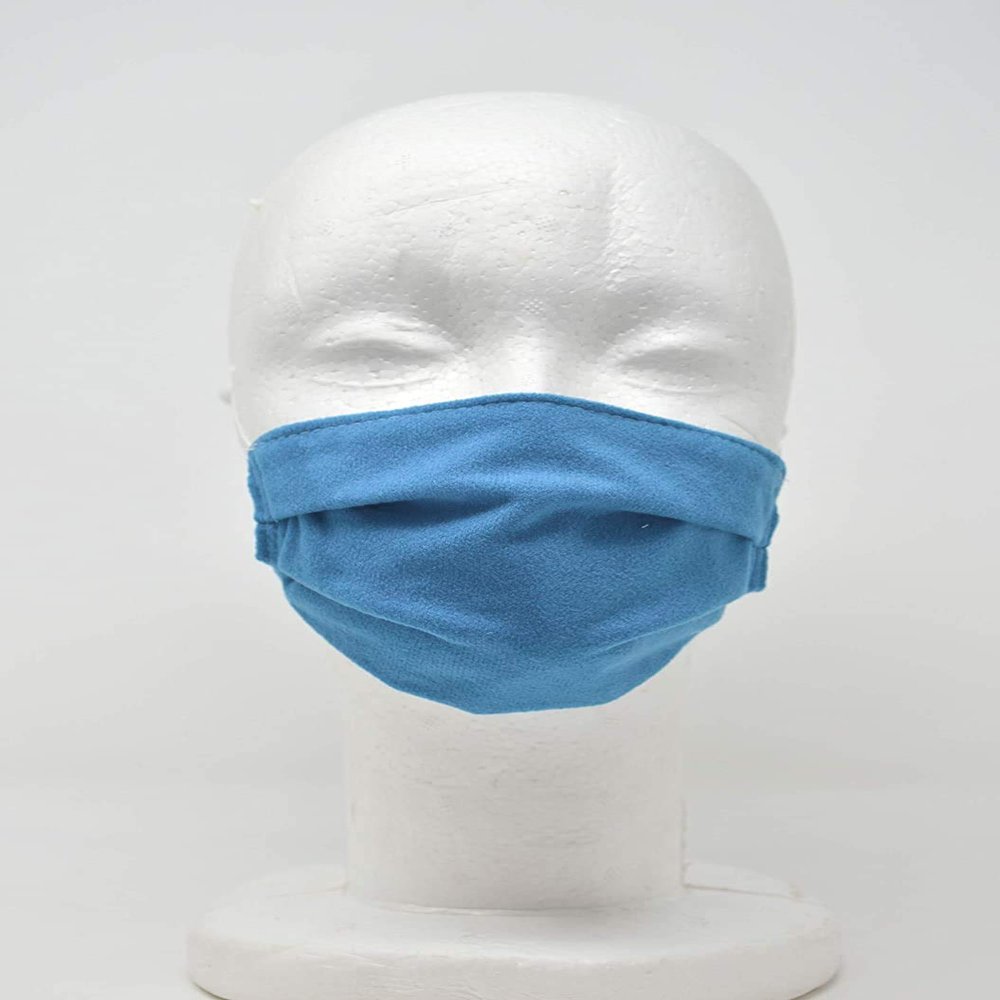 Blue - Faux Suede Protective Double Lining Breathable Dust Face Guard Mask- UK Made