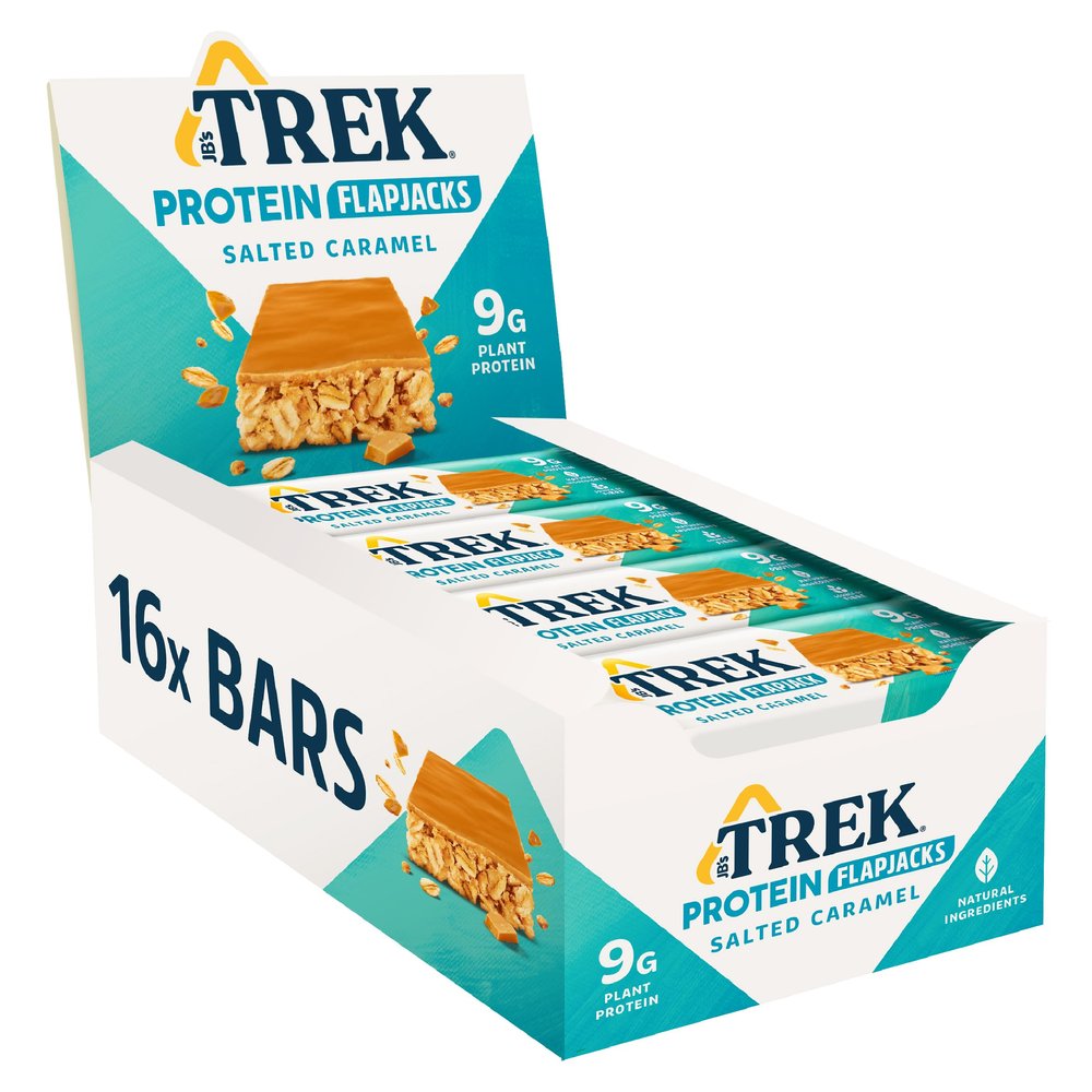 JB's TREK Protein Flapjacks - Salted Caramel - Plant-based protein - Gluten Free - 16 x 50g bars - 0,8kg