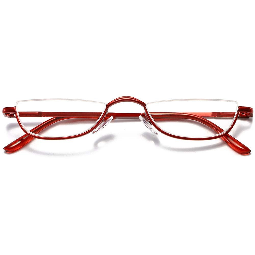 VEVESMUNDO Half Moon Reading Glasses Metal Spring Hinges Metal Semi Half Lens Frame Readers for Men Women