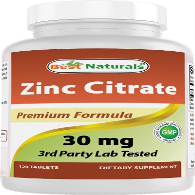Best Naturals Zinc 30mg Supplements (as Zinc Citrate) - zinc Vitamins for Adults Immune Support - 120 Tablets