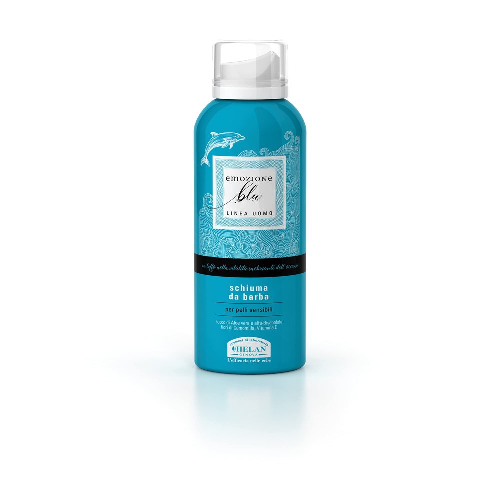 Helan Emozione Blu, Shaving Foam for Men with Aloe Vera & Chamomile, Gentle Emulsion Promotes Razor Smoothness on Skin - Emollient and Nourishing against Irritation & Redness - Made in Italy, 200 ml