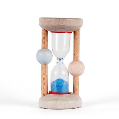 Hess Holzspielzeug 14593 - Wooden Toothbrush Clock for Children, Handmade, Natural Pink/Blue, Approx. 3.5 x 3.5 x 8 cm, Hourglass with Coloured Sand for Daily Use when Brushing Teeth