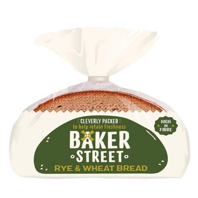2 Pack 8 Slices Baker Street Sliced Rye & Wheat Bread Slices Low Fat