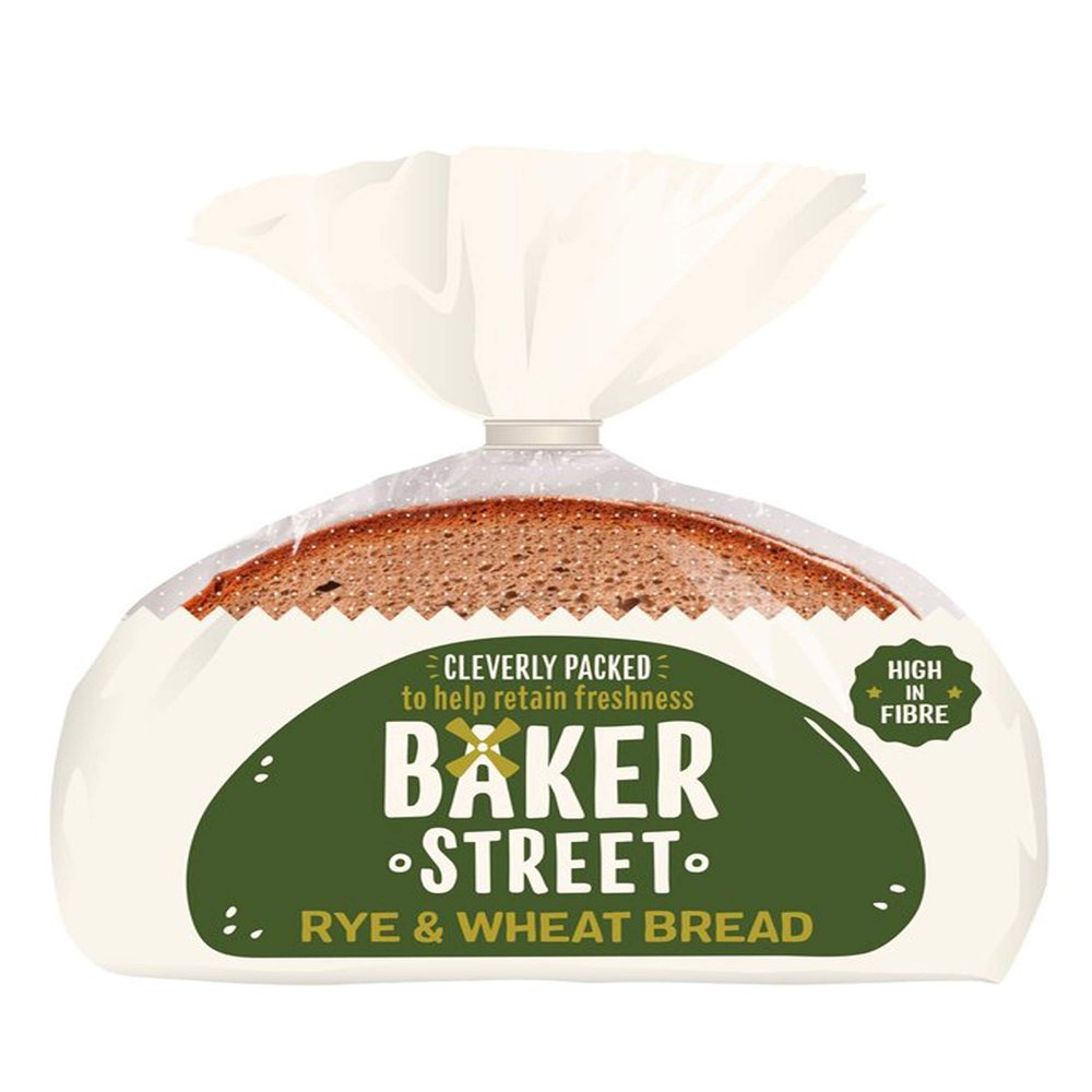 2 Pack 8 Slices Baker Street Sliced Rye & Wheat Bread Slices Low Fat