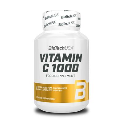 BioTechUSA Vitamin C 1000 + BioFlavonoids | Multiple Sources | Immune Support | Rosehip, Elderflower & Lemon, 30 Tablets