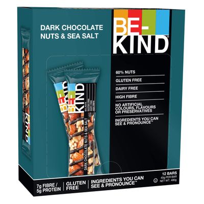 Be-Kind | Dark Chocolate Nuts & Seasalt | 12 x 40 g