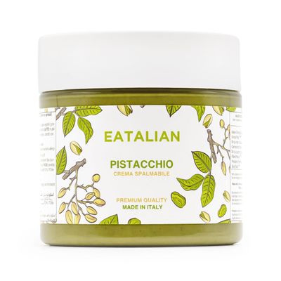 EATALIAN by AMZ BETTER Pistachio Cream, Delicious Spreadable Cream with a Sweet and Unique Taste, Ideal on Bread, Perfect with Ice Cream, Excellent for Dubai Chocolate, 200 gr Made in Italy