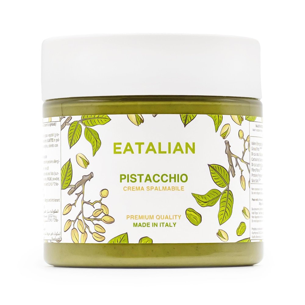 EATALIAN by AMZ BETTER Pistachio Cream, Delicious Spreadable Cream with a Sweet and Unique Taste, Ideal on Bread, Perfect with Ice Cream, Excellent for Dubai Chocolate, 200 gr Made in Italy