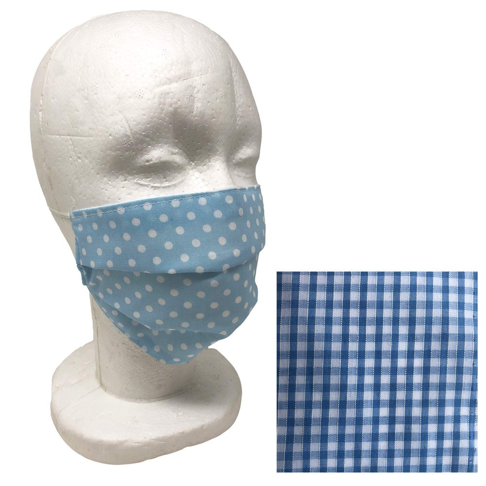 Anti Dust Mask Face Mouth Mask, 2Pcs Fashion Breathable Reuseable Washable - Sky Blue Check