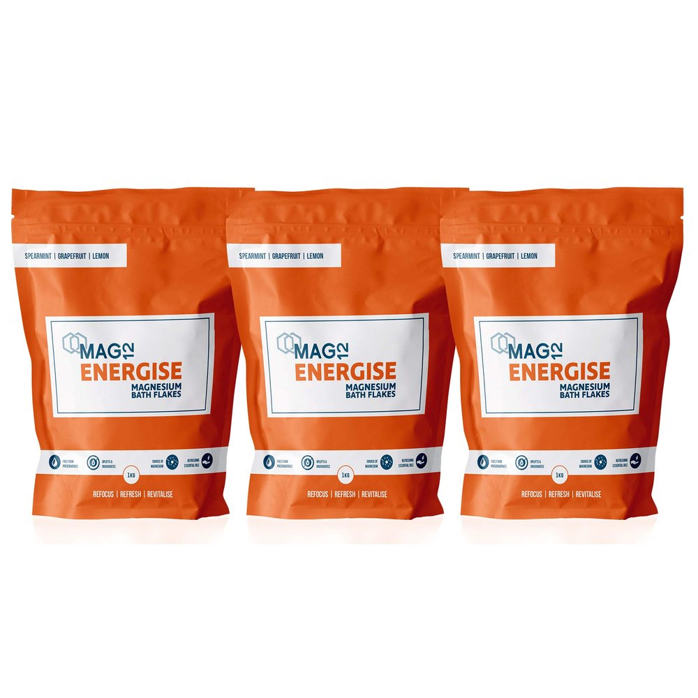 MAG12 Energise Magnesium Bath Flakes Bundle (3 x 1kg) | Can Help to Lift Fatigue