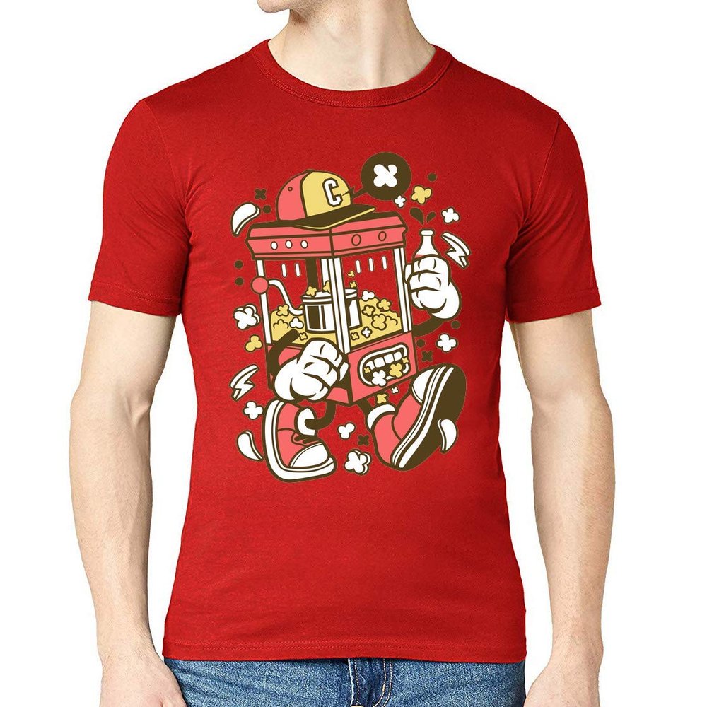 Cartoon Style Pop Corn Machine and Cola Drink Men's Crew Neck T-Shirt XX-Large Red