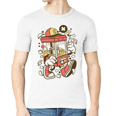 Cartoon Style Pop Corn Machine and Cola Drink Men's Crew Neck T-Shirt X-Large White