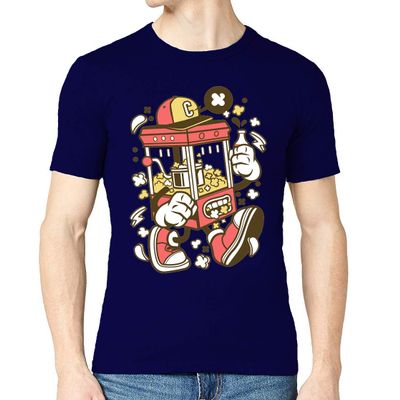 Cartoon Style Pop Corn Machine and Cola Drink Men's Crew Neck T-Shirt Medium Blue