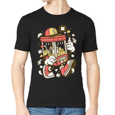 Cartoon Style Pop Corn Machine and Cola Drink Men's Crew Neck T-Shirt Medium Black