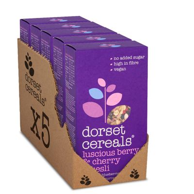 Dorset Cereals Berry & Cherry Muesli - No Added Sugar Breakfast Cereal - Made with Blackcurrants, Redcurrants, Blueberries & Cherries - Vegan and Naturally High Fibre Cereal - 600g (Pack of 5 x 600g)