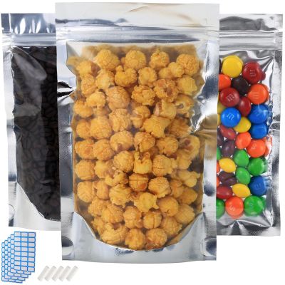 100-Pack Reclosable Mylar Bags for Food Storage 5" x 8" Stand Up Bags in Bulk Resealable Smell Proof Aluminum Foil Bags with Clear Window Kitchen Storage Organizer Edible Packaging Water-proof
