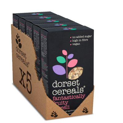 Dorset Cereals Fantastically Fruity Muesli - No Added Sugar Breakfast Cereal - Made with Apricots, Plums, Raspberries & Cherries - Vegan and Naturally High Fibre Cereal - 600g (Pack of 5 x 600g)