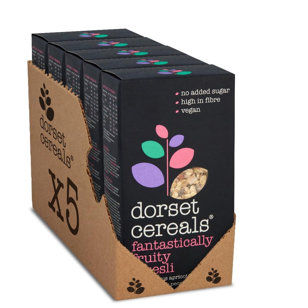 Dorset Cereals Fantastically Fruity Muesli - No Added Sugar Breakfast Cereal - Made with Apricots, Plums, Raspberries & Cherries - Vegan and Naturally High Fibre Cereal - 600g (Pack of 5 x 600g)