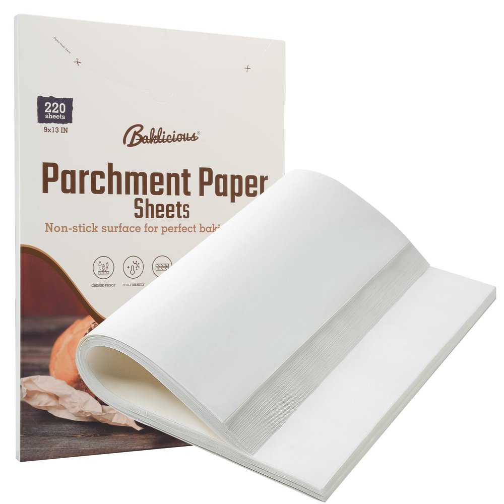 220 Pcs 9x13 in(23x33cm) Parchment Paper Sheets, Baklicious Pre-Cut Non-Stick Parchment Baking Paper for Air Fryer, Oven, Bakeware, Steaming, Cooking Bread, Cupcake, Meat, Cookies