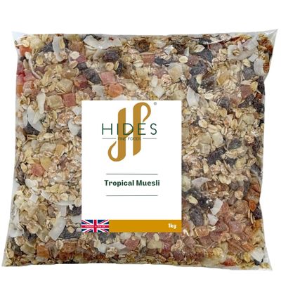 Hides Fine Foods - Tropical Muesli 1kg - Suitable for Vegetarians - GMO Free - Perfect for Breakfasts - Packed with Flavour - Family Favourite - Tropical Fruit